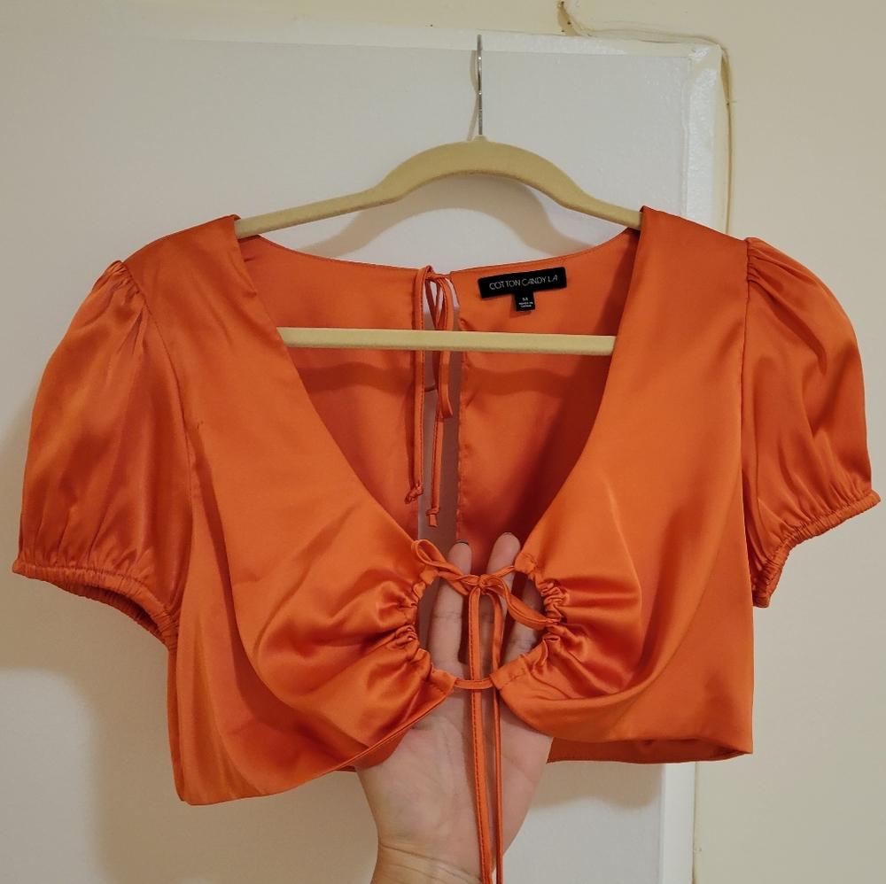 Orange crop top with tie detailing in front and back, Cotton Candy LA size M